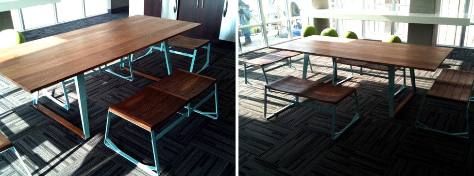 CUSTOM WALNUT-SEAT CRANE BENCHES